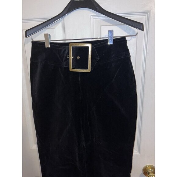 BOUTIQUE EUROPA Black Velvet Wide Waist Band Belt Straight Leg Pants Sz 8 - Picture 3 of 15